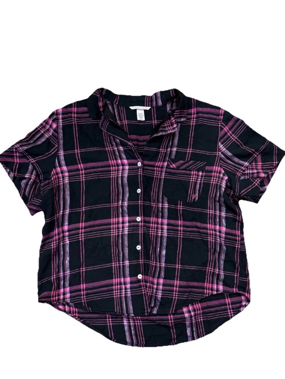 Victoria’s Secret VS Pink Black Plaid Shimmer Pajama Sleep Top Large